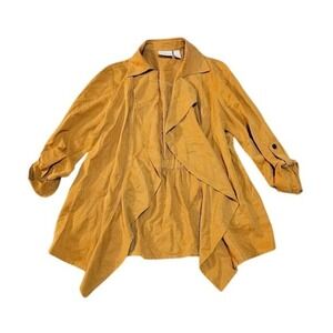 Chico's Jacket Women Size 1 Medium Petite Mustard Yellow Open Front Lightweight